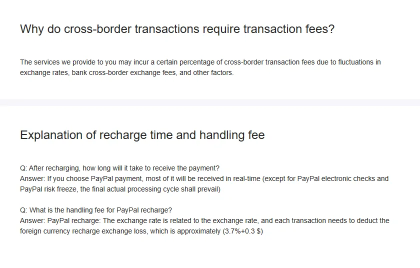 Two Oopbuy FAQ answers: cross-border transaction fees and the PayPal recharge handling fee
