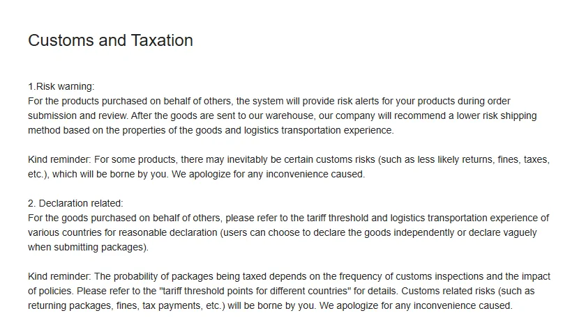 Oopbuy Customs and Taxation help page
