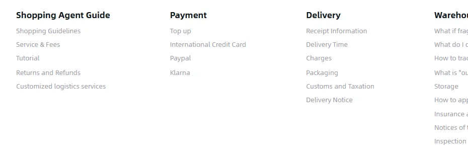 Oopbuy help centre index with article titles